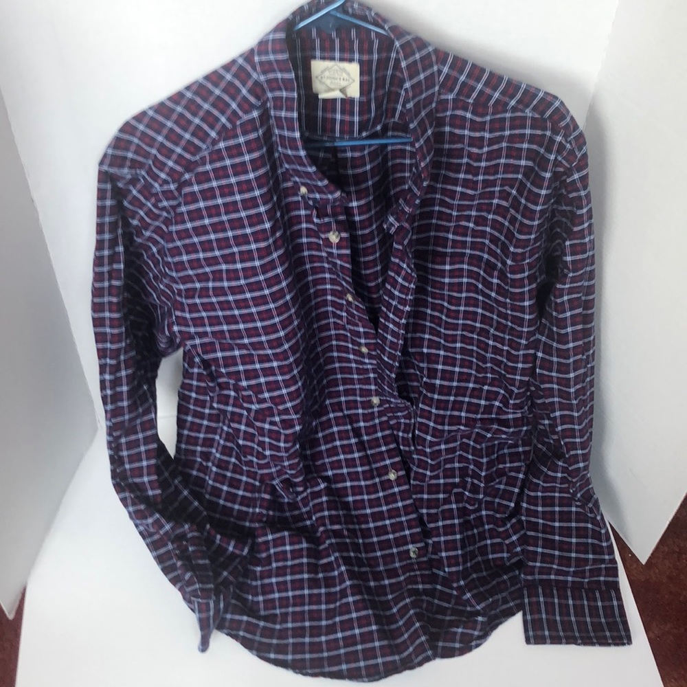 St. John’s bay checkers red navy blue and white button down. XL.